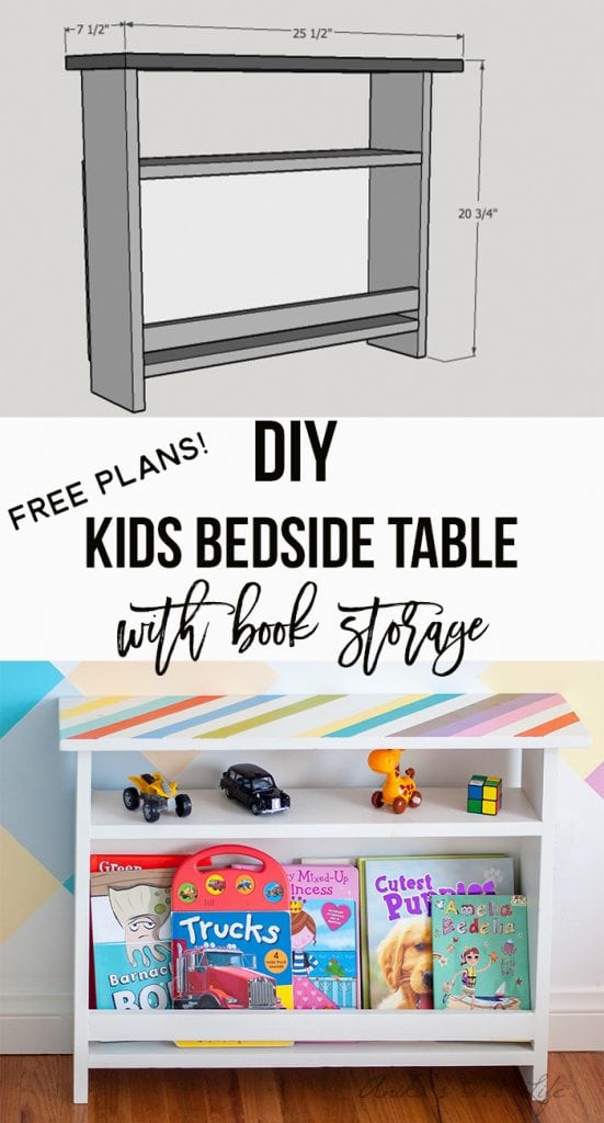 Collage of kids bedside table with pattern and text overlay
