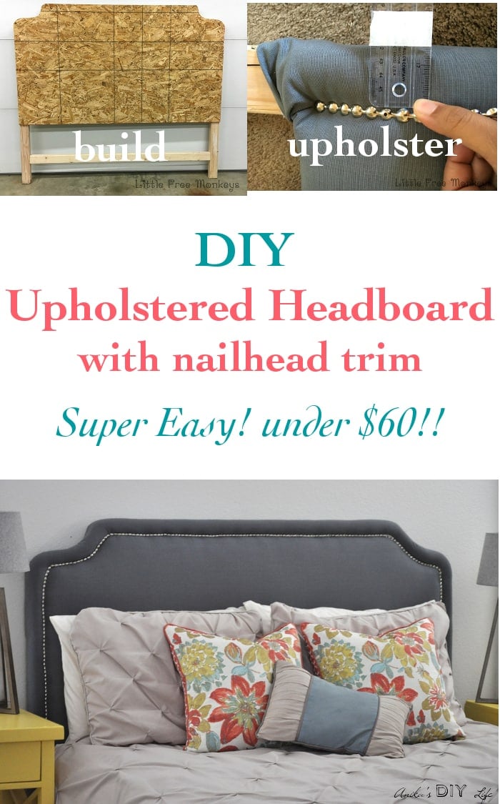 I can't beileve home easy it is to make this DIY upholstered headboard with nailhead trim! what a power impact in the bedroom! 