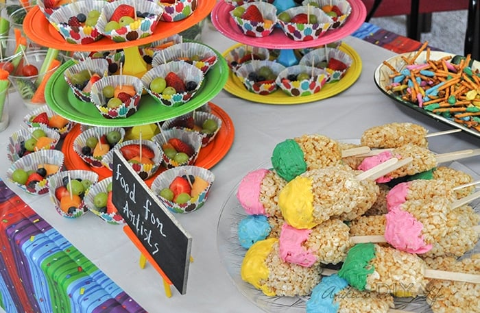 Fun and colorful artist birthday party food