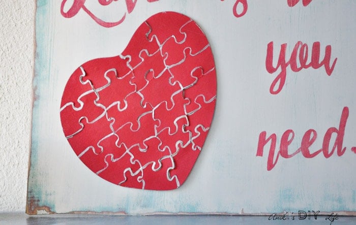 Easy distressed Valentine's Day Puzzle wall art | Love wall art | Love is all you need