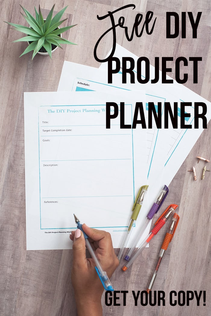DIY Project planning printable on brown table with text overlay