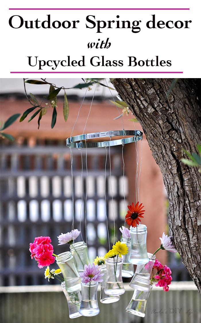 DIY Recycled glass bottle decor- perfect outdoor summer and spring decor