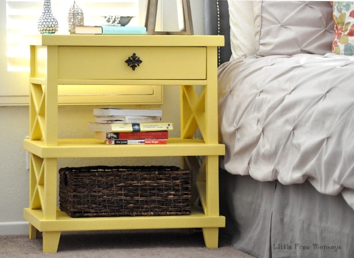 DIY Pottery barn inspired nightstand next to bed