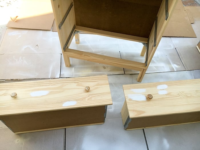 Sealing knots in the Ikea Tarva dresser to prep for painting