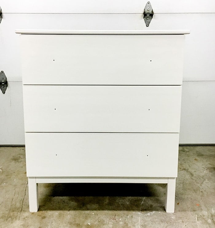 White painted Ikea Tarva dresser
