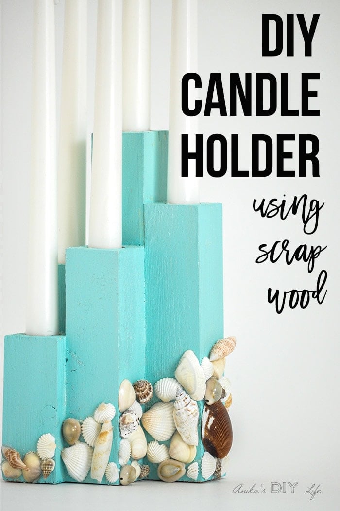 DIY scrap wood candle holder with text overlay
