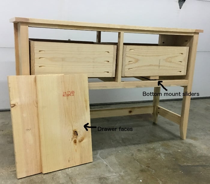 DIY Mirrored Console table- drawers attached.