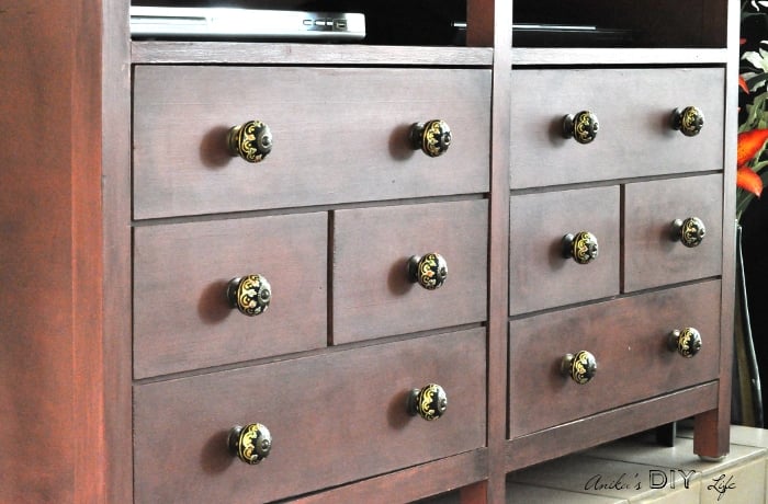Look at this beautiful DIY Apothecary media cabinet! Those Faux drawers are so pretty and check out that finish!