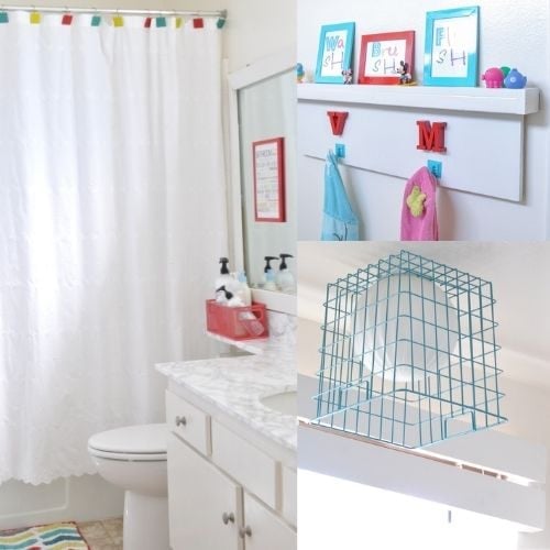 Transform a rental bathroom for under $100! See this 100% temporary, landlord-friendly before-and-after featuring contact paper counters, a DIY mirror frame, and easy decor hacks.