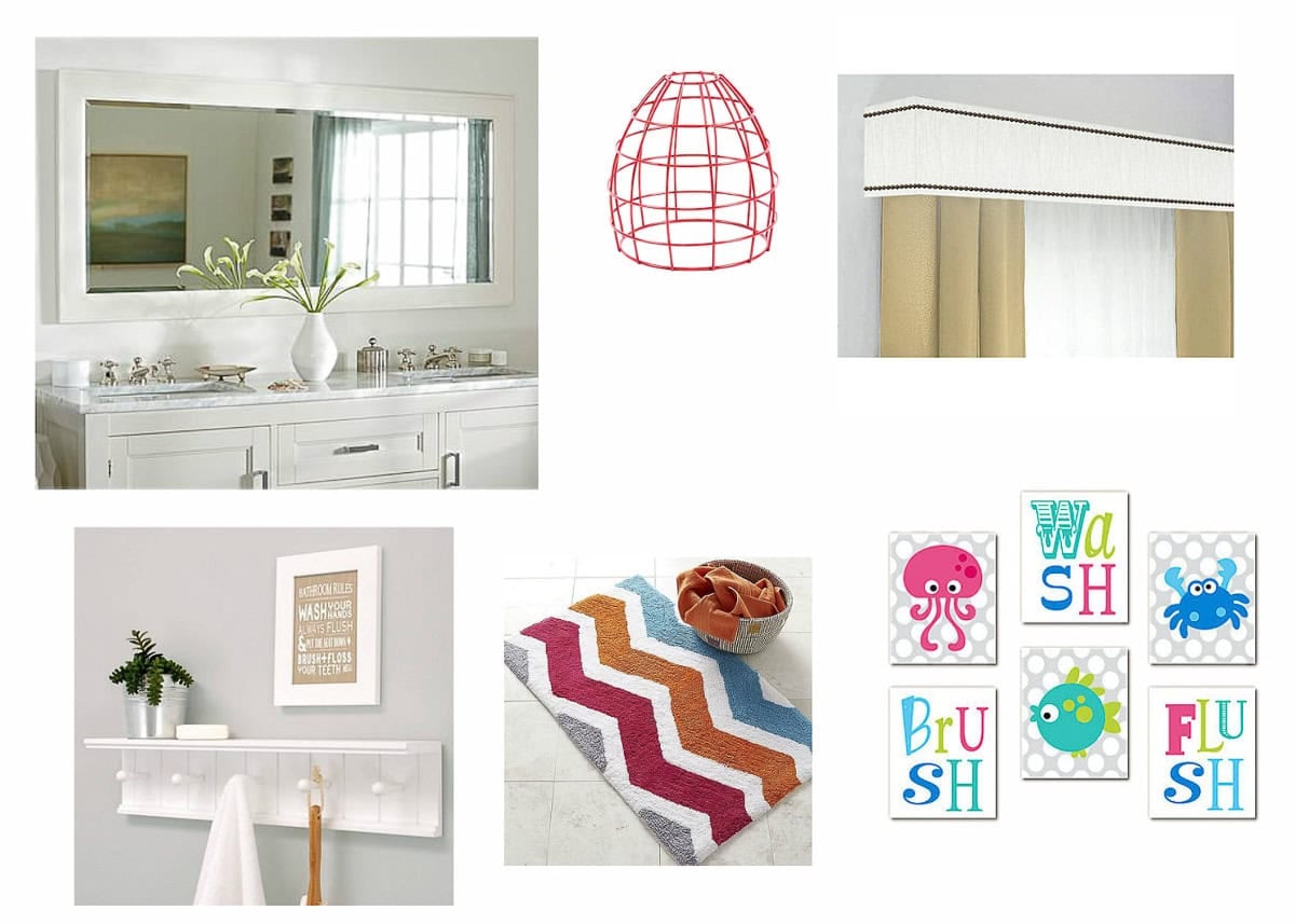 mood board for the rental bathroom makeover to make it fun and colorful