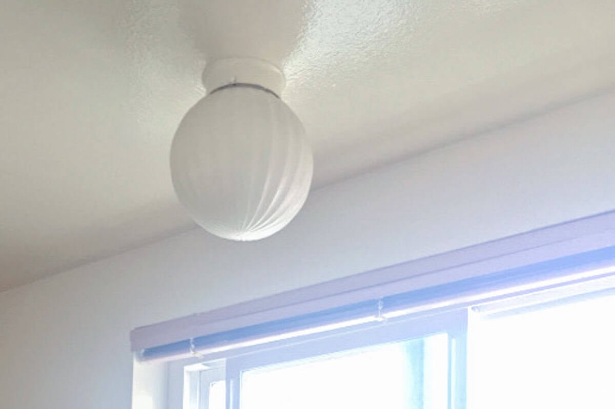 old white globe light fixture in bathroom