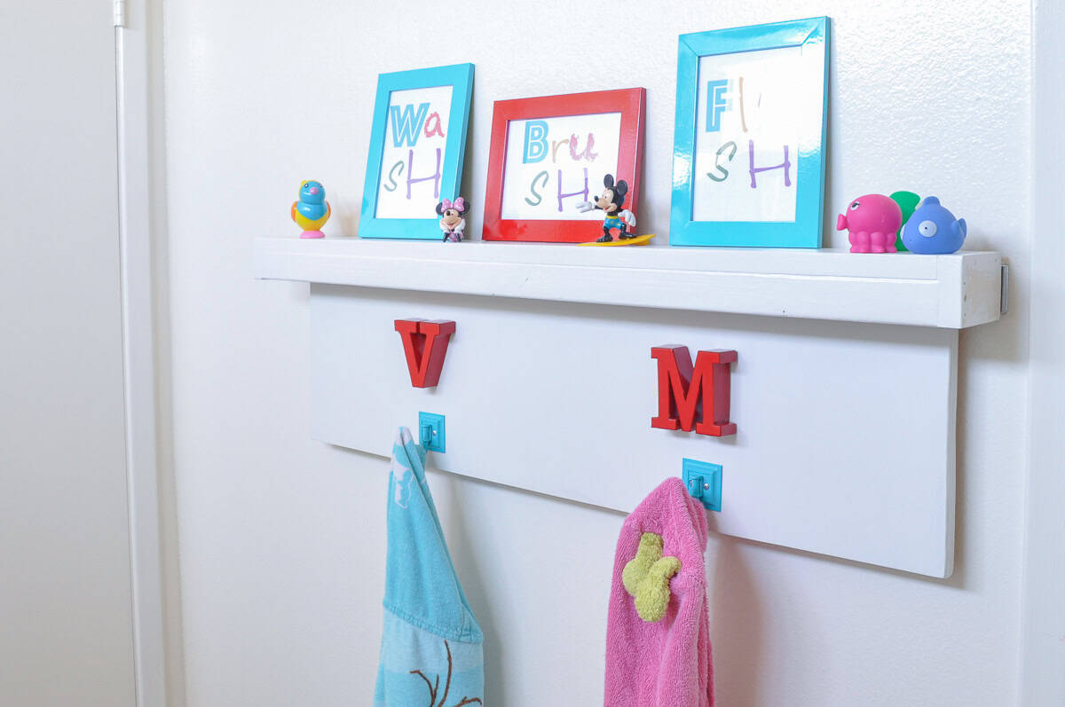 temporary shelf and hooks for a rental bathroom