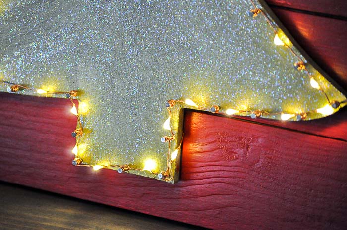 Close up of DIY christmas decor with LEDs