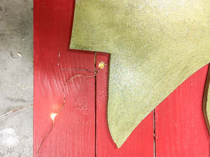stringing the led lights through the back of the plaque