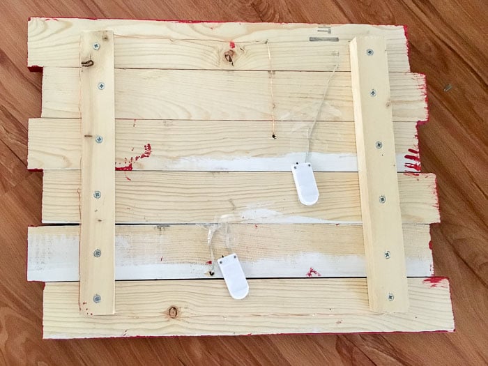 backside of the DIY Christmas wall decor.