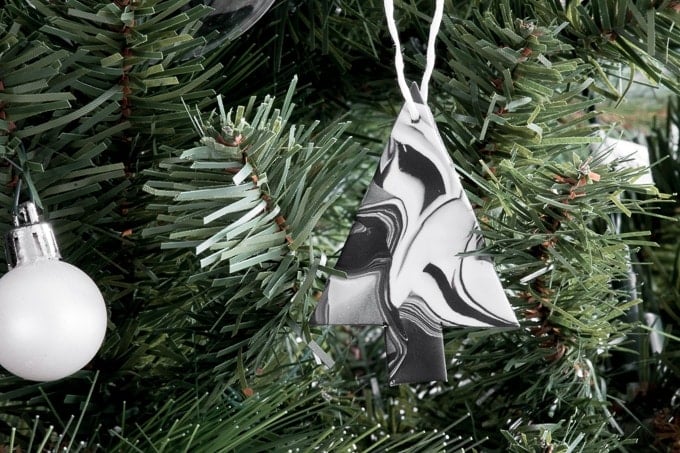 monochrome marbled tree ornament