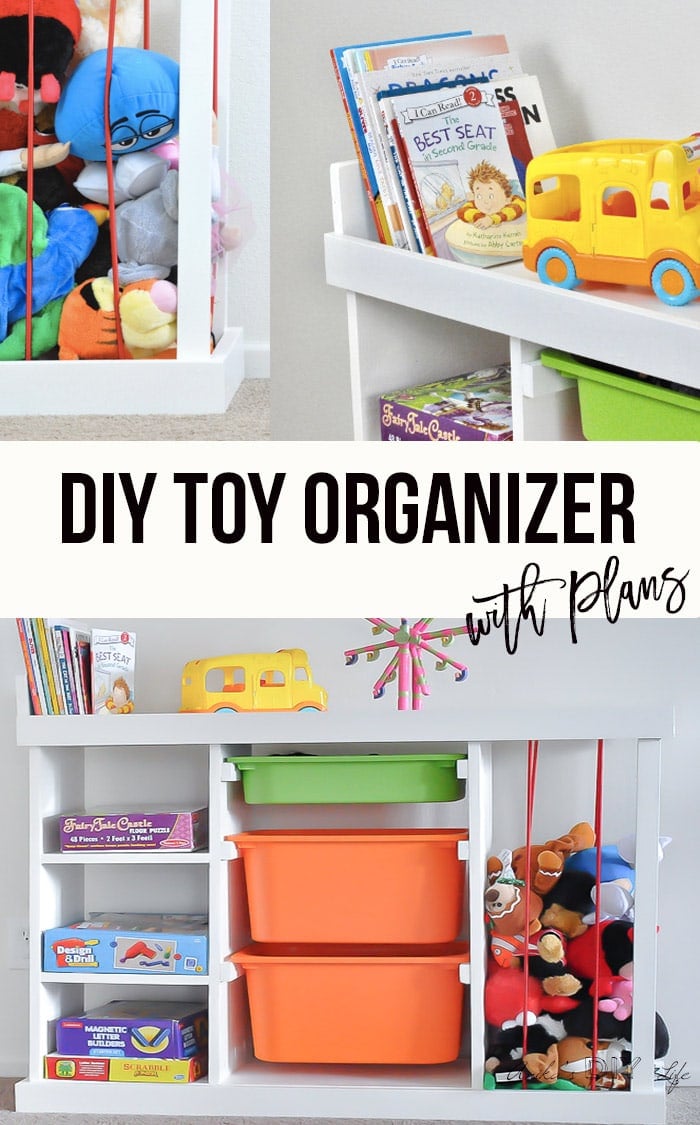 DIY toy organizer collage with text overlay
