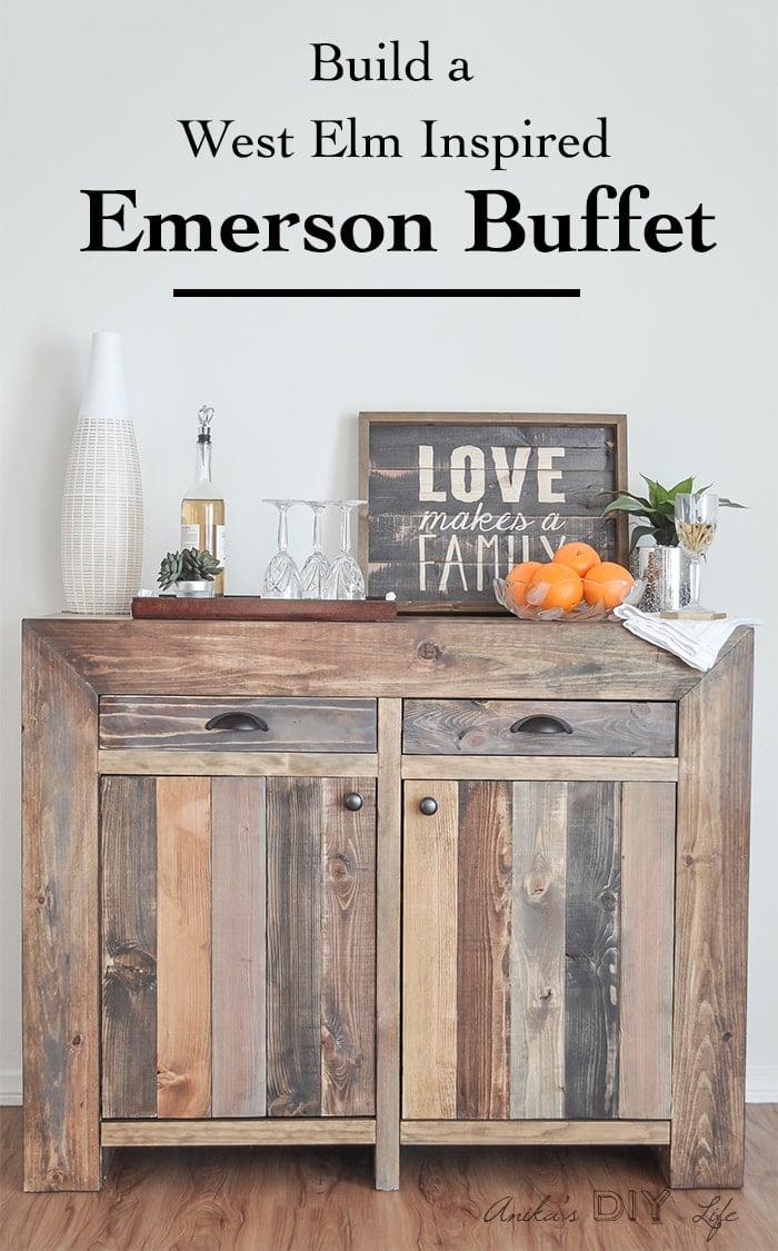 Step by step tutorial on how to build a West Elm inspired Emerson buffet/ sideboard with plans