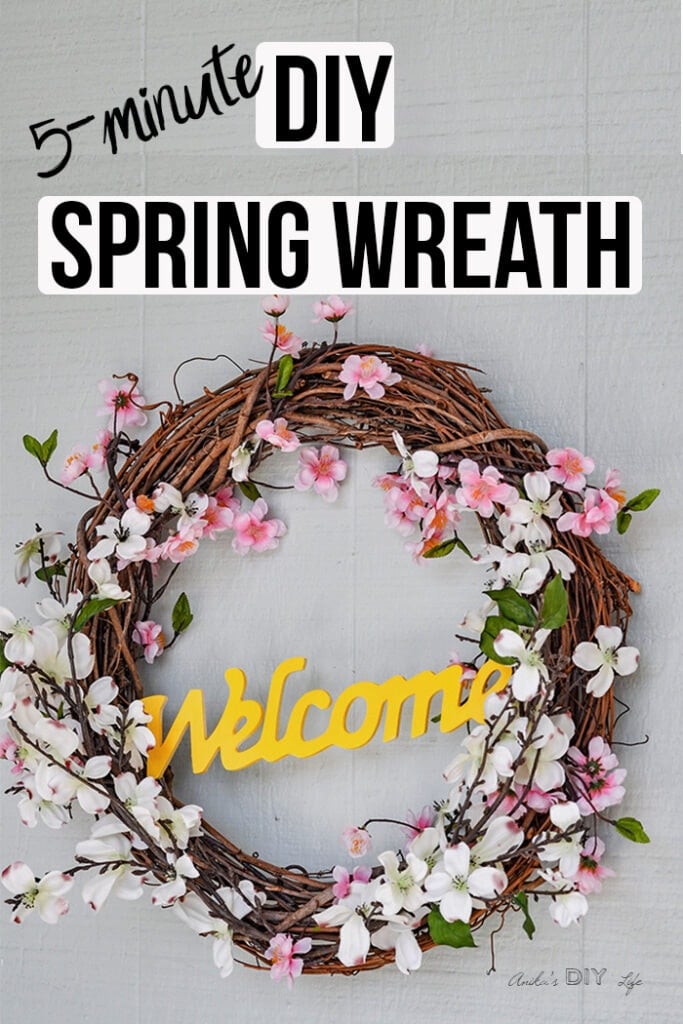 DIY grapevine spring wreath with text overlay