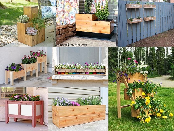 Collage von verschiedenen DIY holz pflanzer boxen