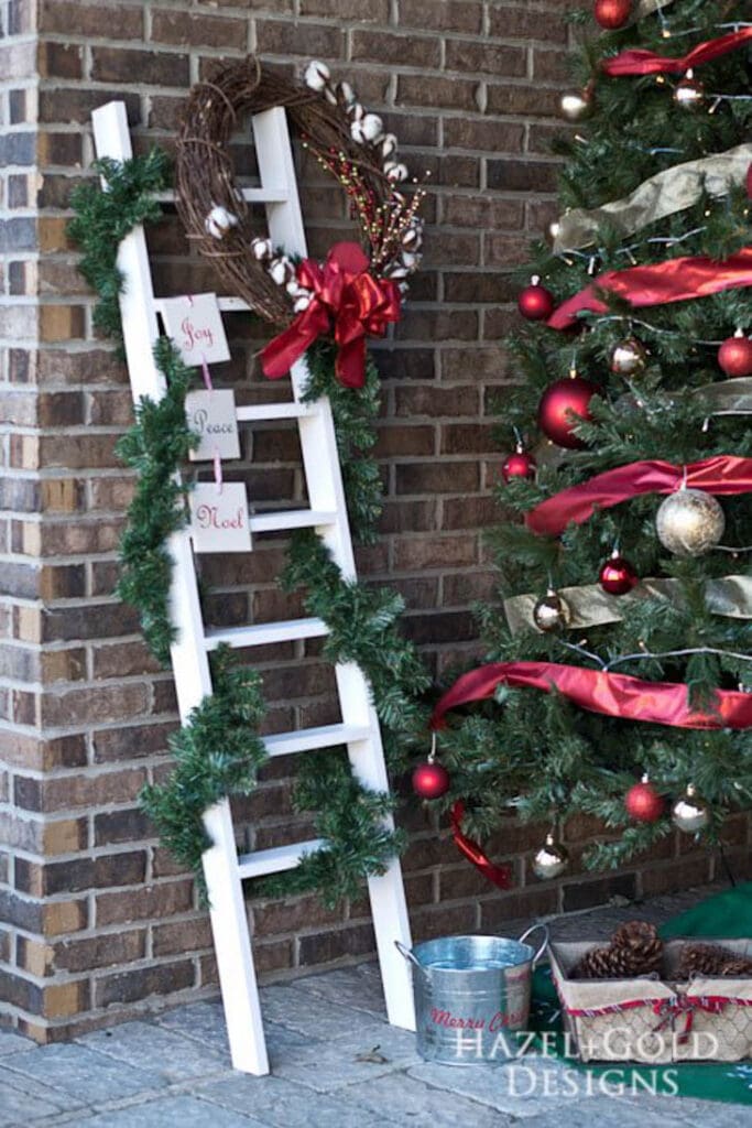 Wooden Ladder decorated in garland