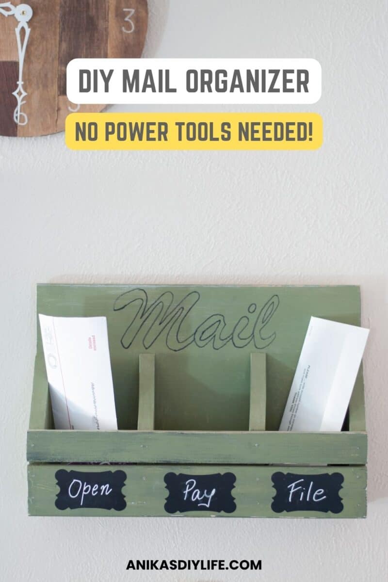 Image of DIY mail organizer with text overlay