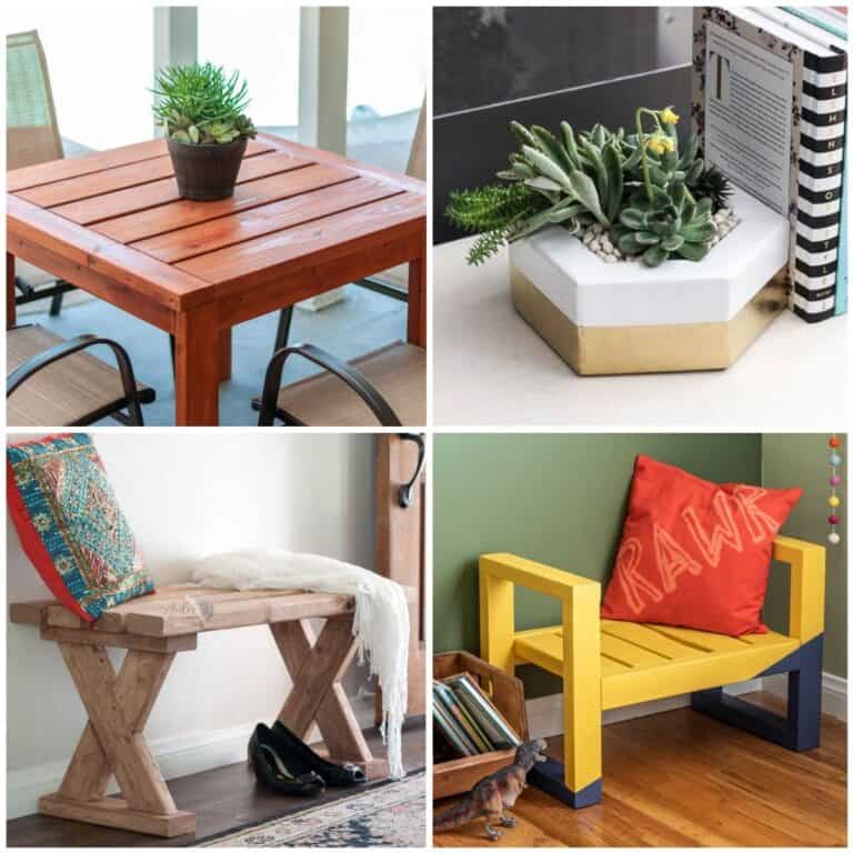 Image collage of four DIY 2x4 project ideas