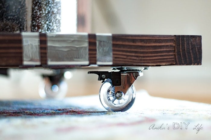 DIY C-table with casters and mirror tape.