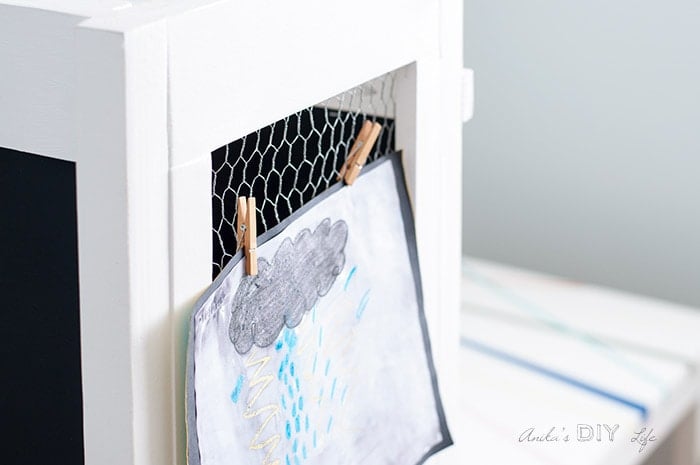 Close up art display for the DIY kids art station