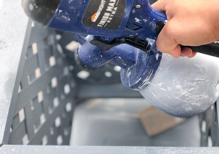 Painting the inside details of the DIY Lattice Planter with the HomeRight Paint Sprayer