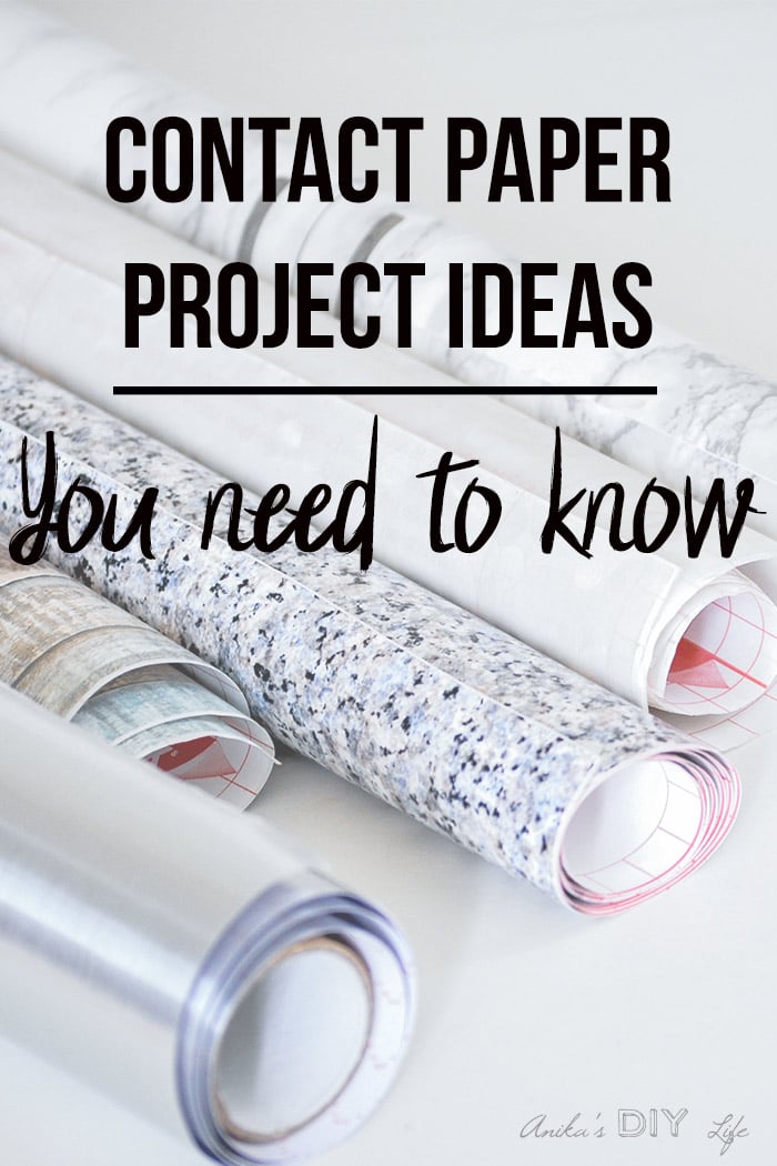 Rolls of contact paper on white table with text overlay