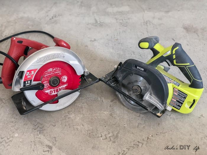 Two circular saws on the workshop floor