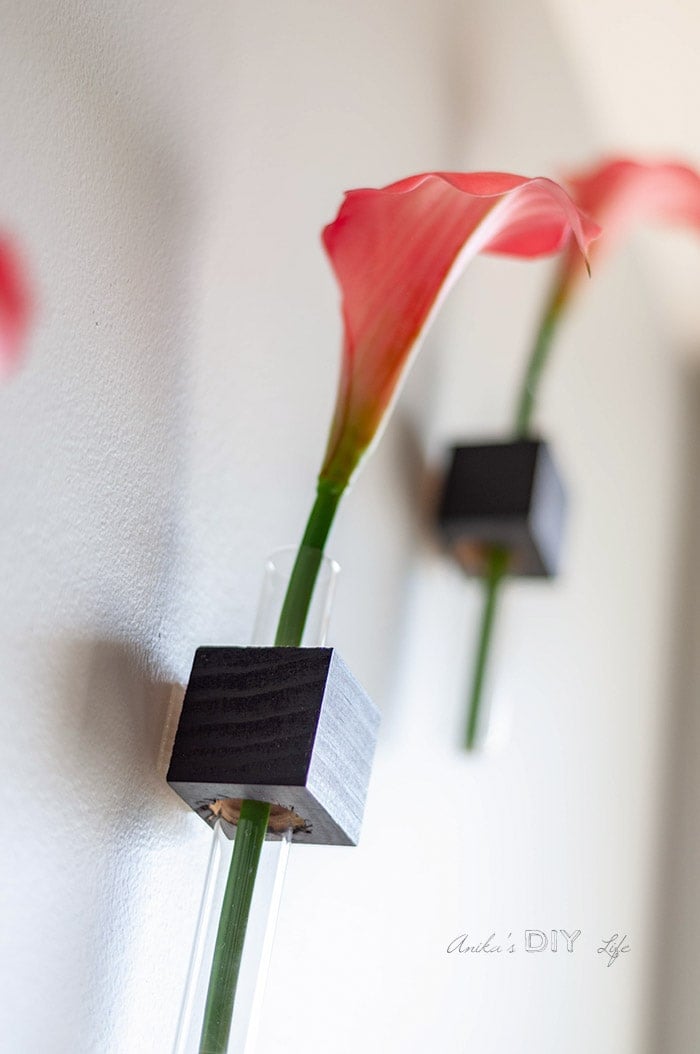 Close up view of the test tube bud vases 