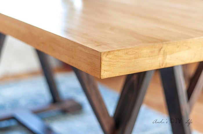 Close up of the Table top built using mitered boards