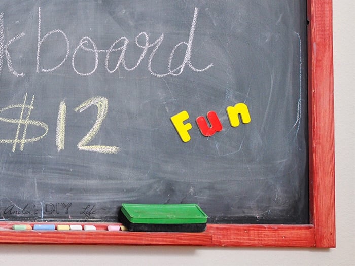 Corner view of the DIY magnetic chalkboard