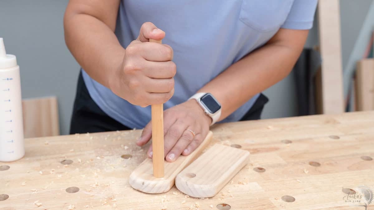 Attaching the dowels for the jewelry holder