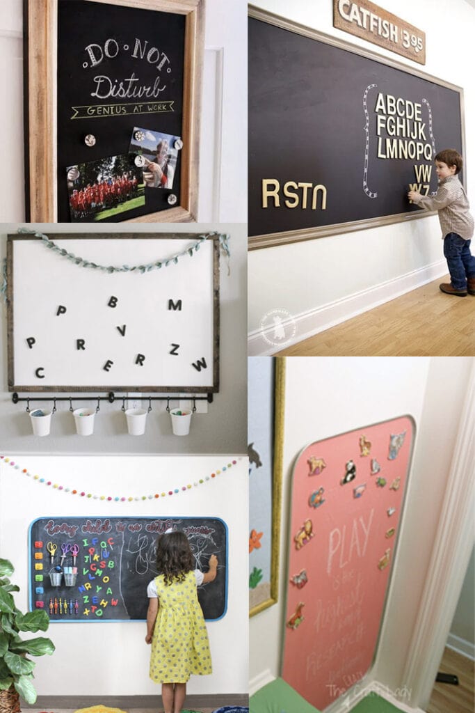 Collage of DIY Magnetic chalkboard ideas for kids 
