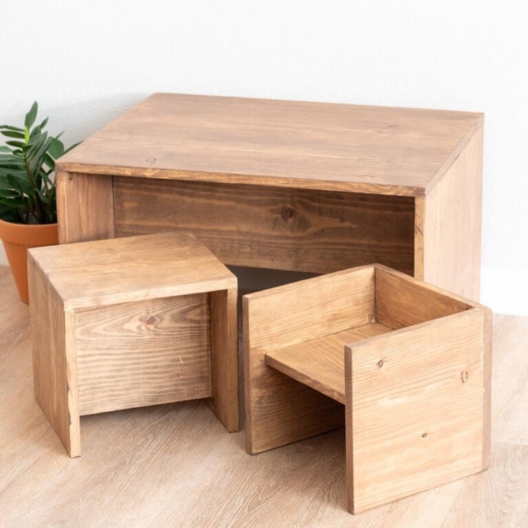 Learn how to build a convertible DIY Toddler Table and chair set, which is the perfect Montessori weaning table and can be used in so many configurations.