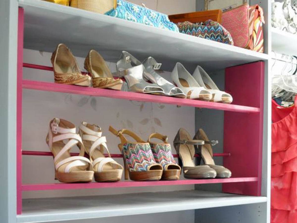 Easy DIY Molding Shoe Storage for High Heeled Shoes