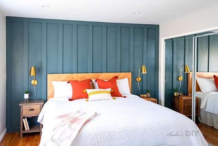 Bedroom with DIY board and batten wall