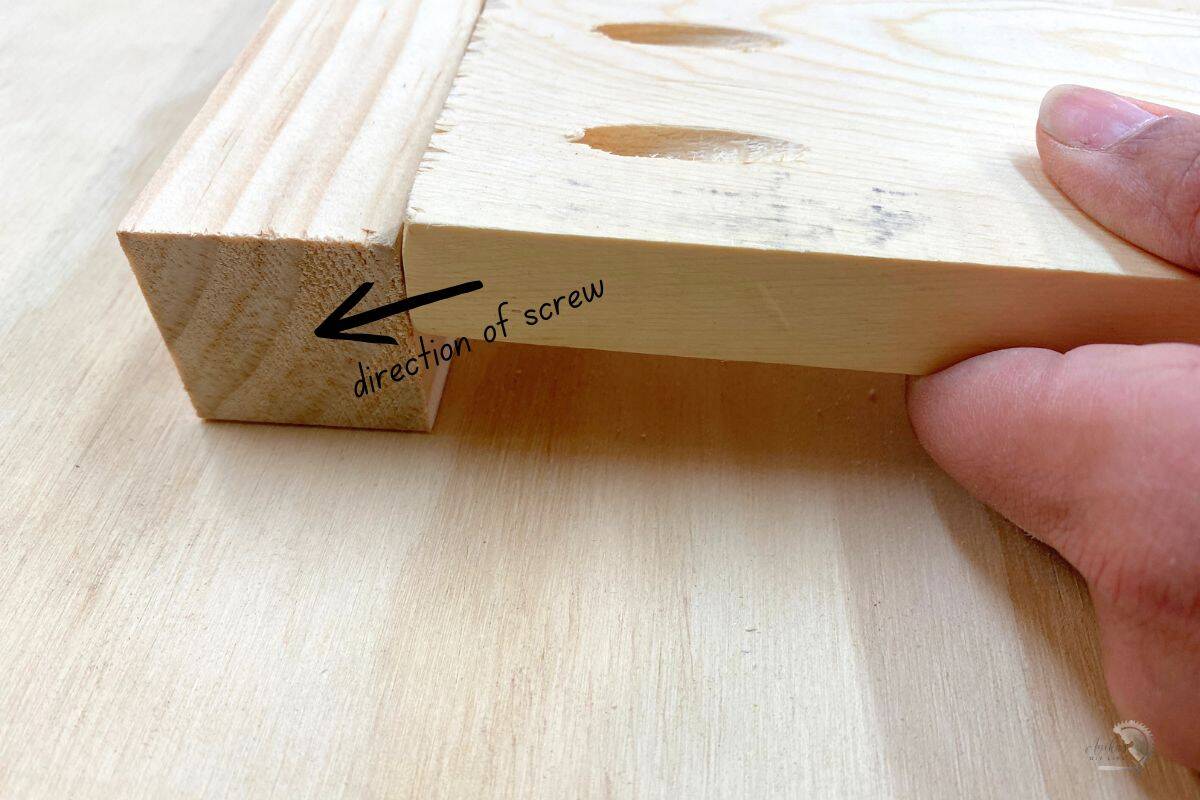 diagram showing the direction the pocket hole screw will go in when added to a joint