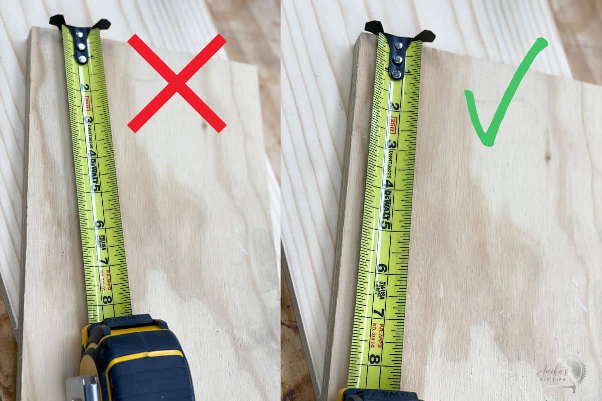 collage showing tape at an angle and straight to get accurate measurements