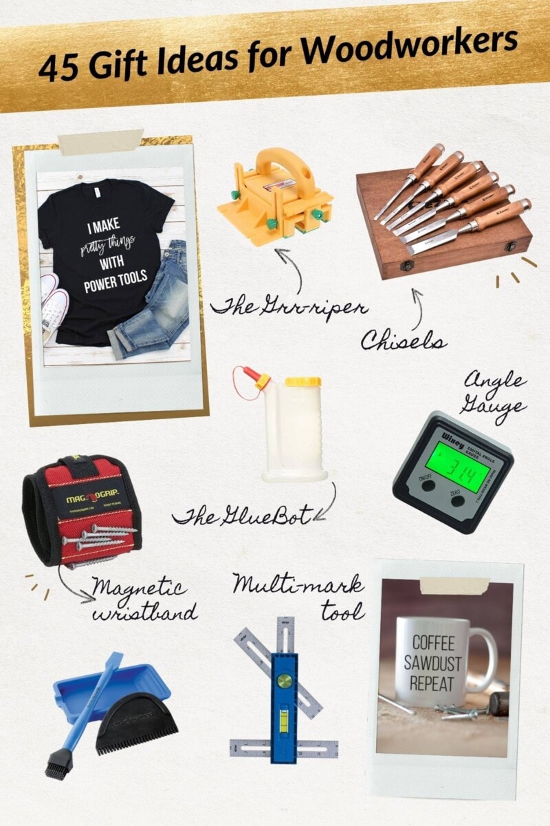 collage of gift ideas for woodworkers