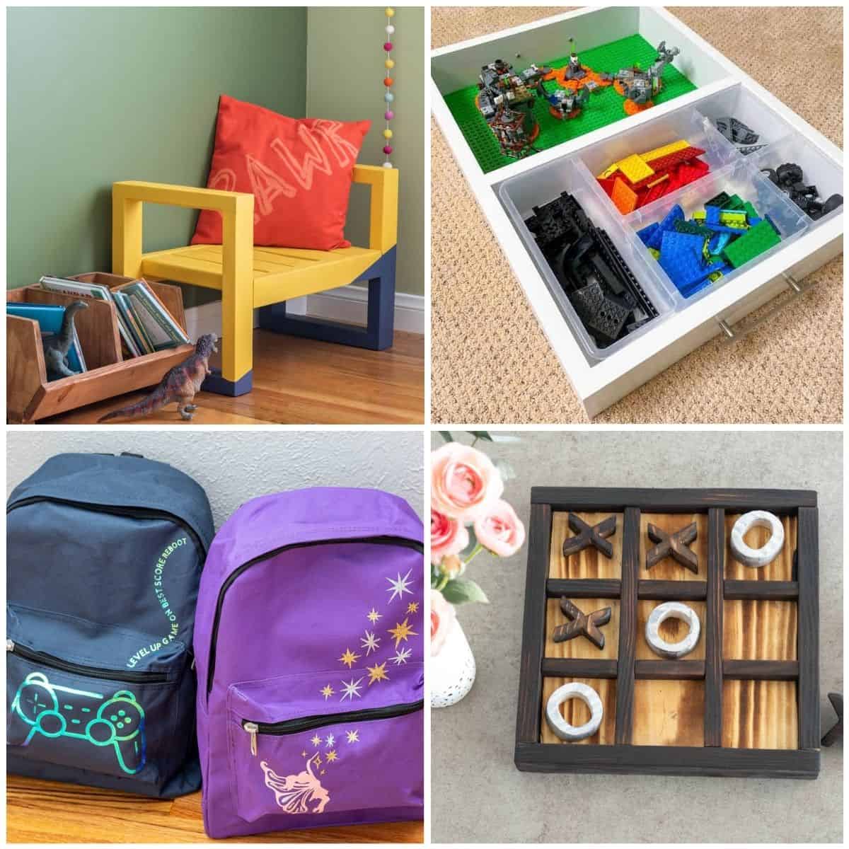 Image collage of four DIY gifts for kids