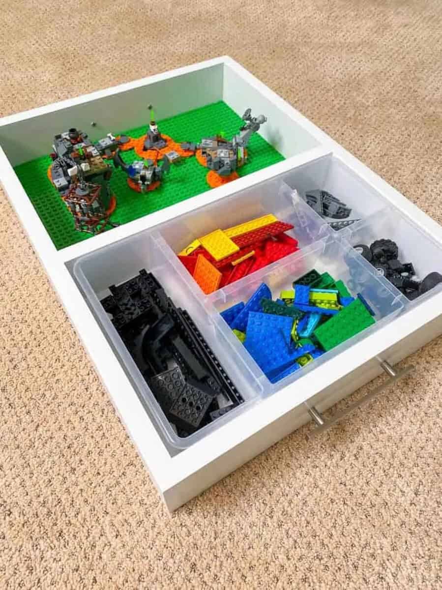 DIY wood tray for Lego organization and play