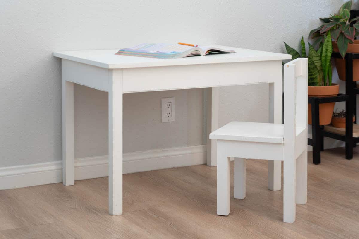 DIY kids table and chair painted white