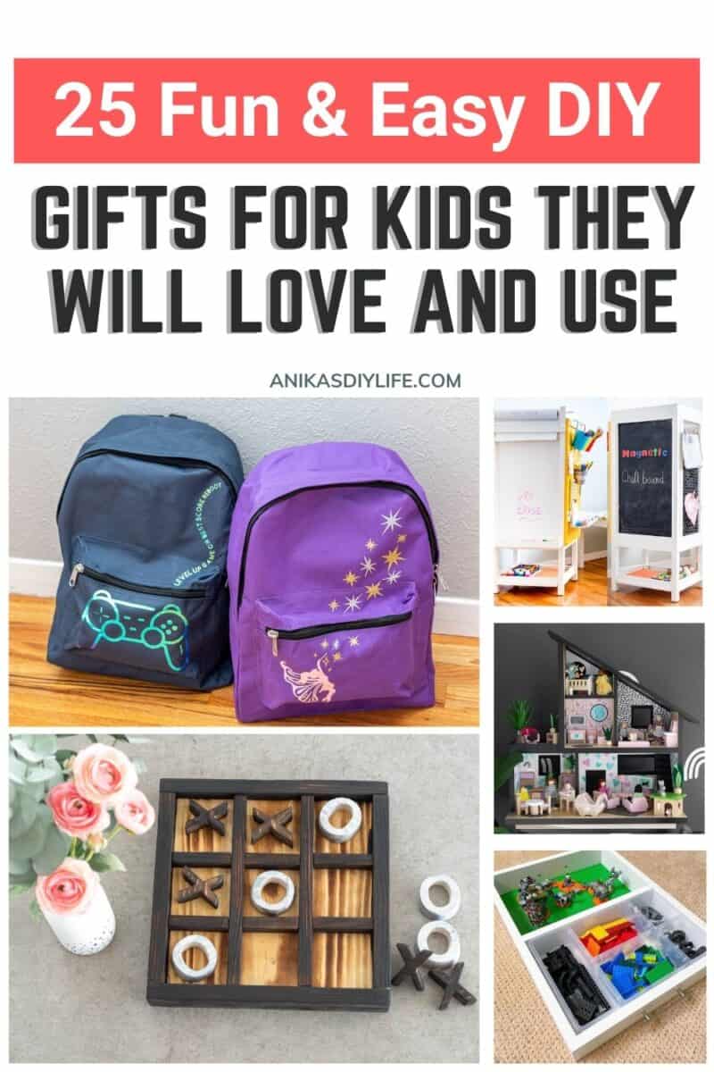 Image collage of five DIY gifts for kids with text overlay