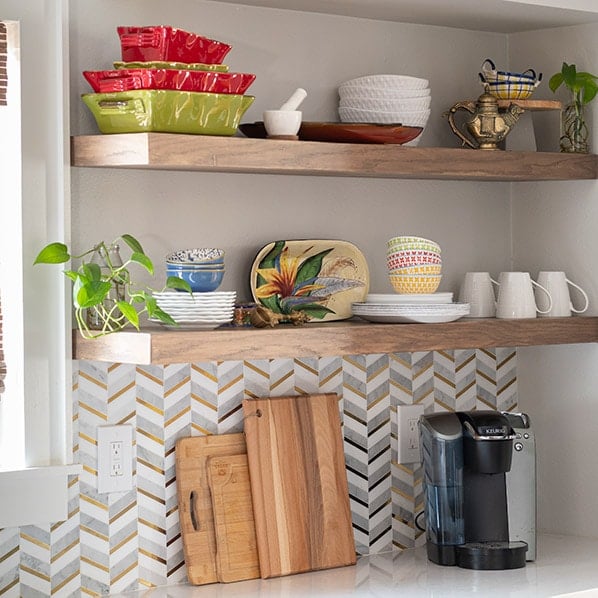 Learn how to build DIY floating shelves for your kitchen using plywood with this step-by-step tutorial and video for shelves of any size and length!