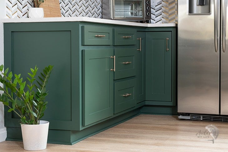 side view of the updated kitchen cabinets