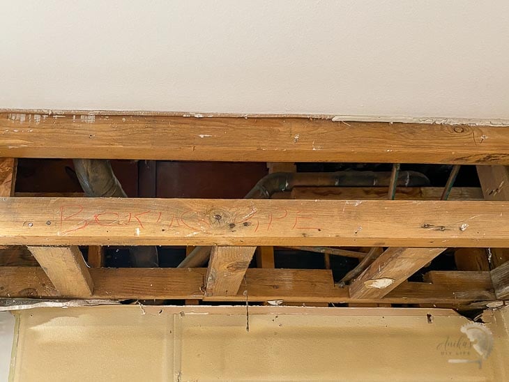 close up of inside the soffit during the kitchen demo